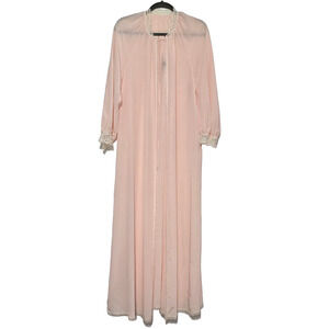 Vintage 1985 St Michael Peach Pink Peignoir Robe Lace Trim Made in UK Size 14/M